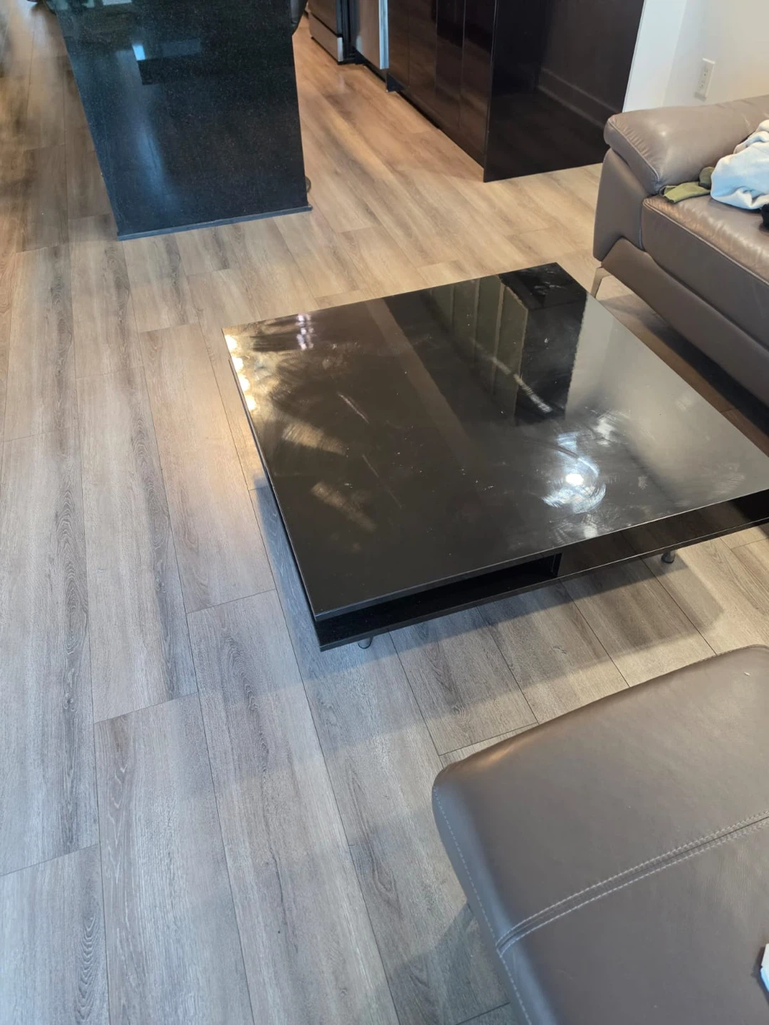 Grey sectional leather sofa and Black Coffee Table - photo 4