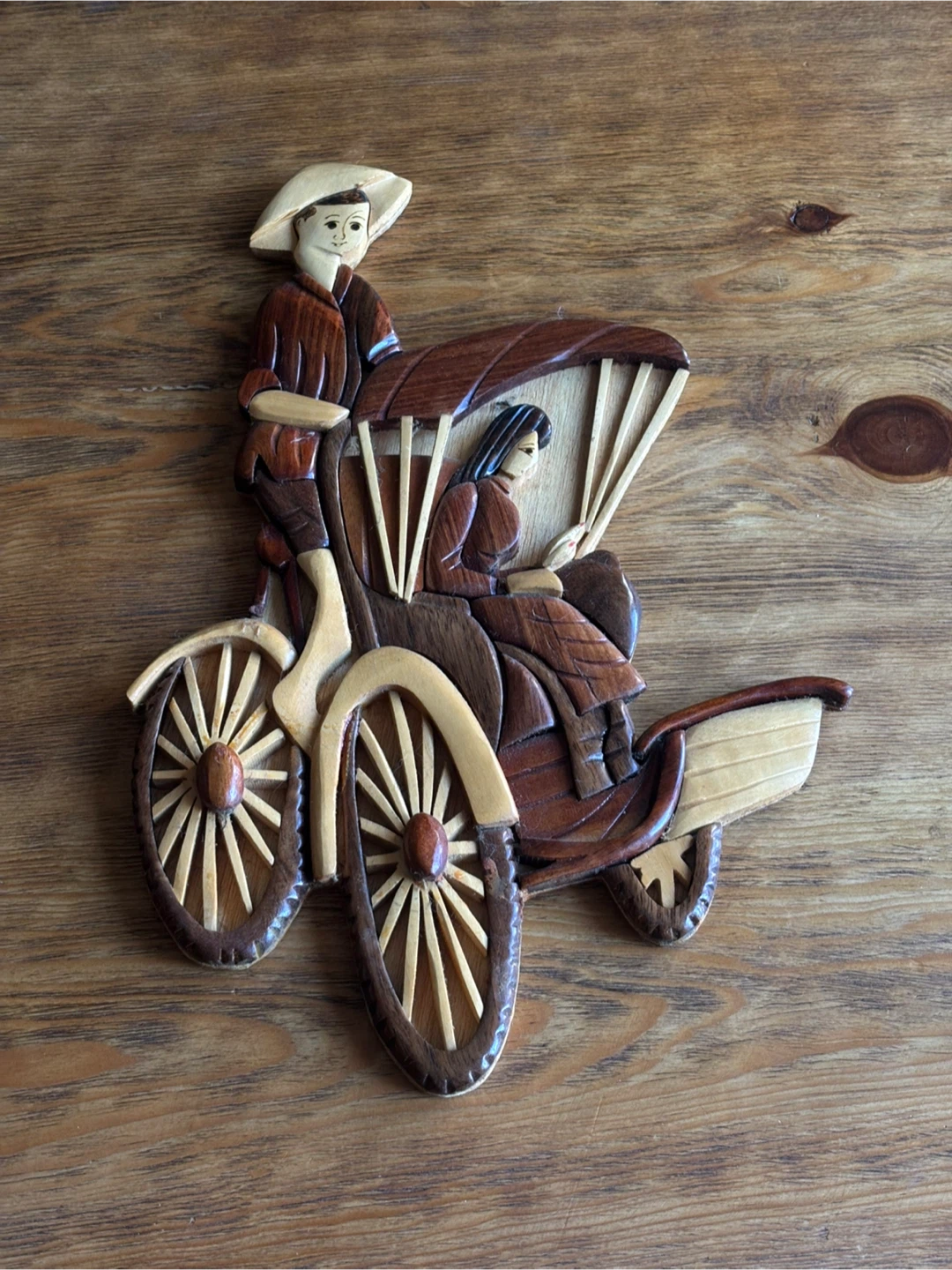 Mcm Vintage Handcrafted Wooden Rickshaw Wall Art