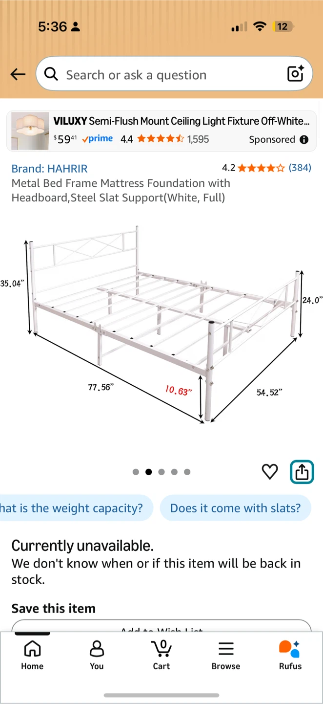 Full Size Hahrir White Metal Bed Frame - photo 4