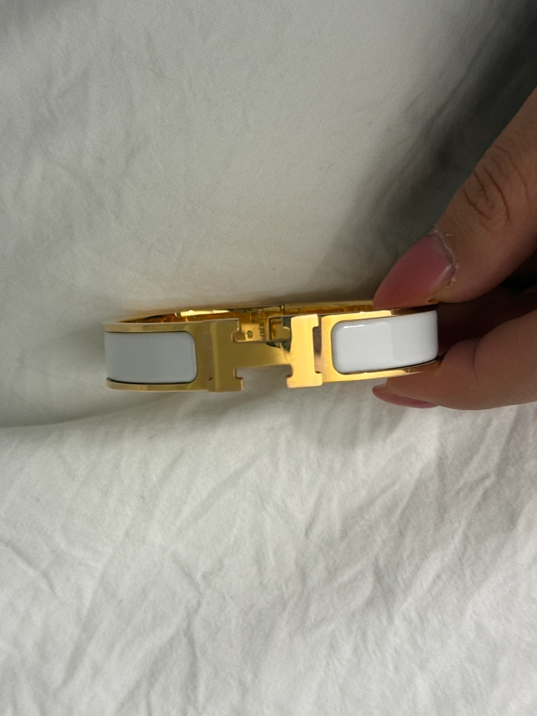 Hermes Clic H Bracelet White and Gold