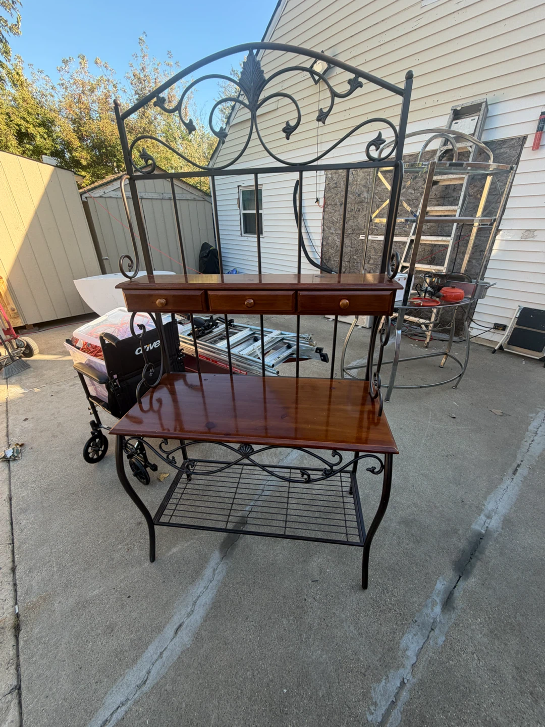 Wrought Iron and Wood Bakers Rack
