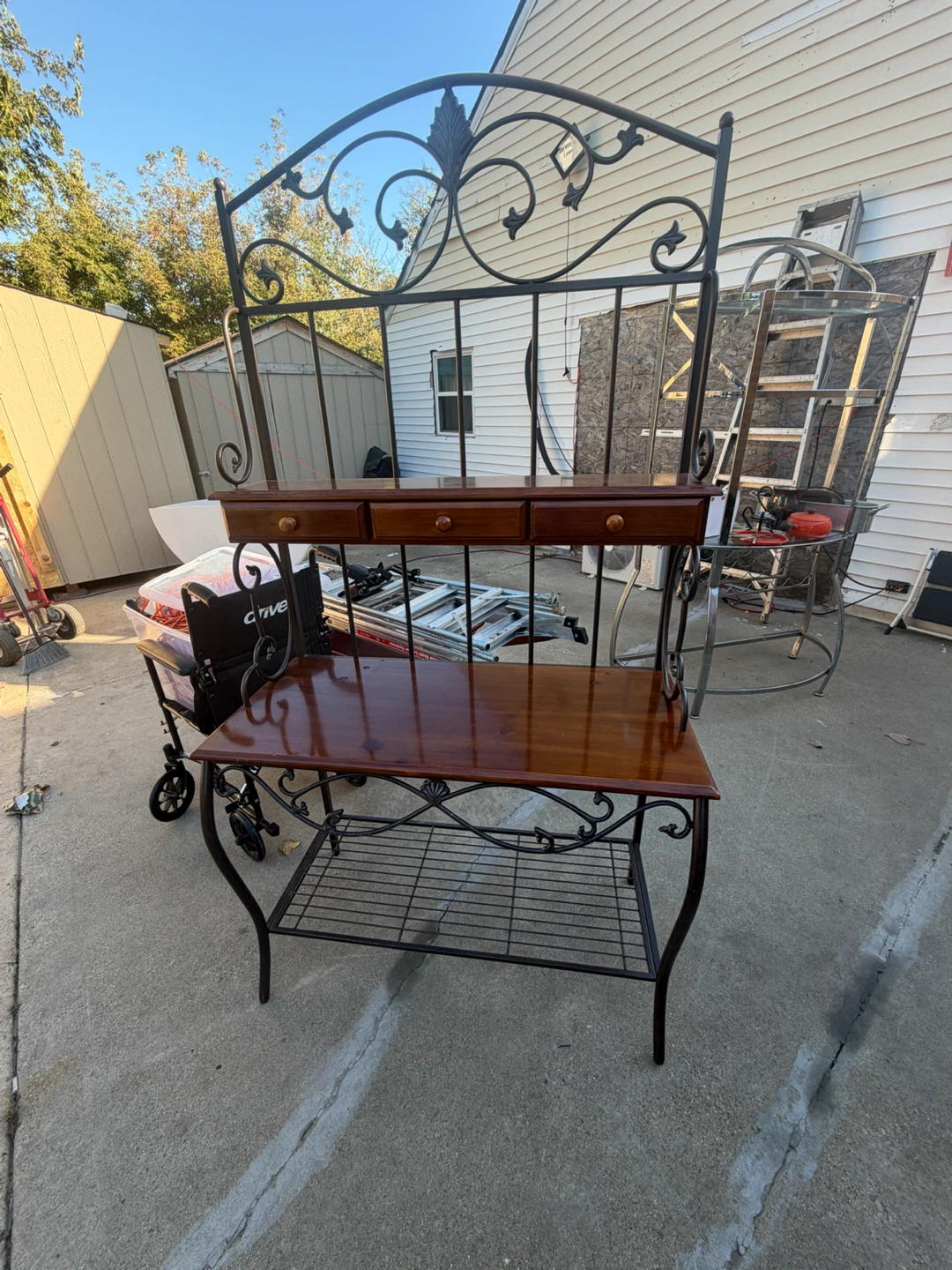 Wrought Iron and Wood Bakers Rack - photo 2