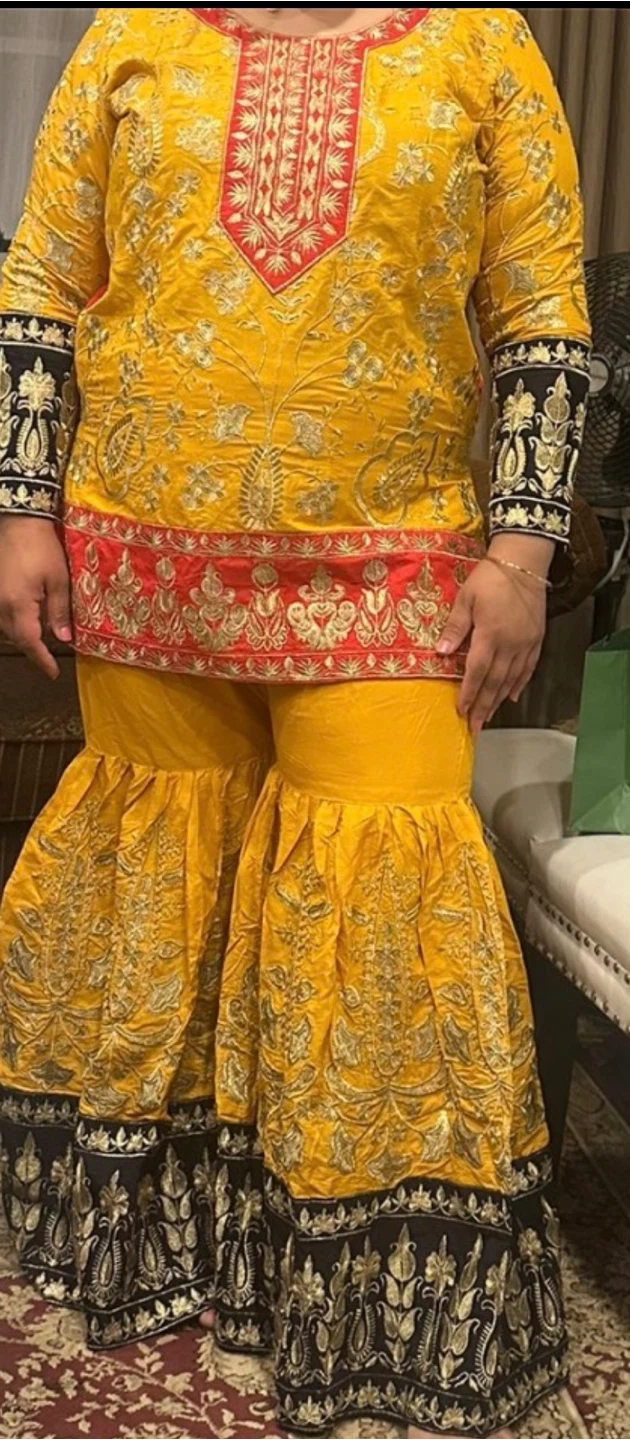 3pc Yellow Embroidered Sharara Set - photo 2