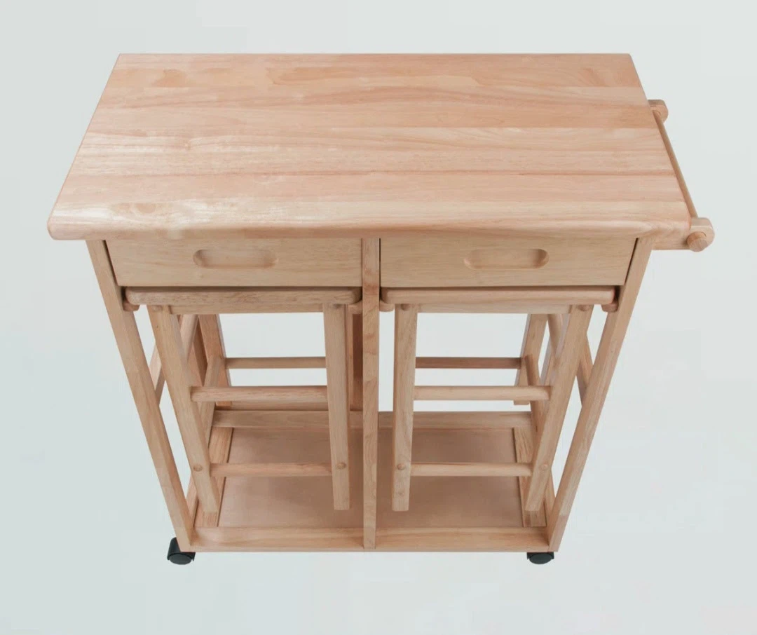 Wood Kitchen Island with Two Stools - photo 2