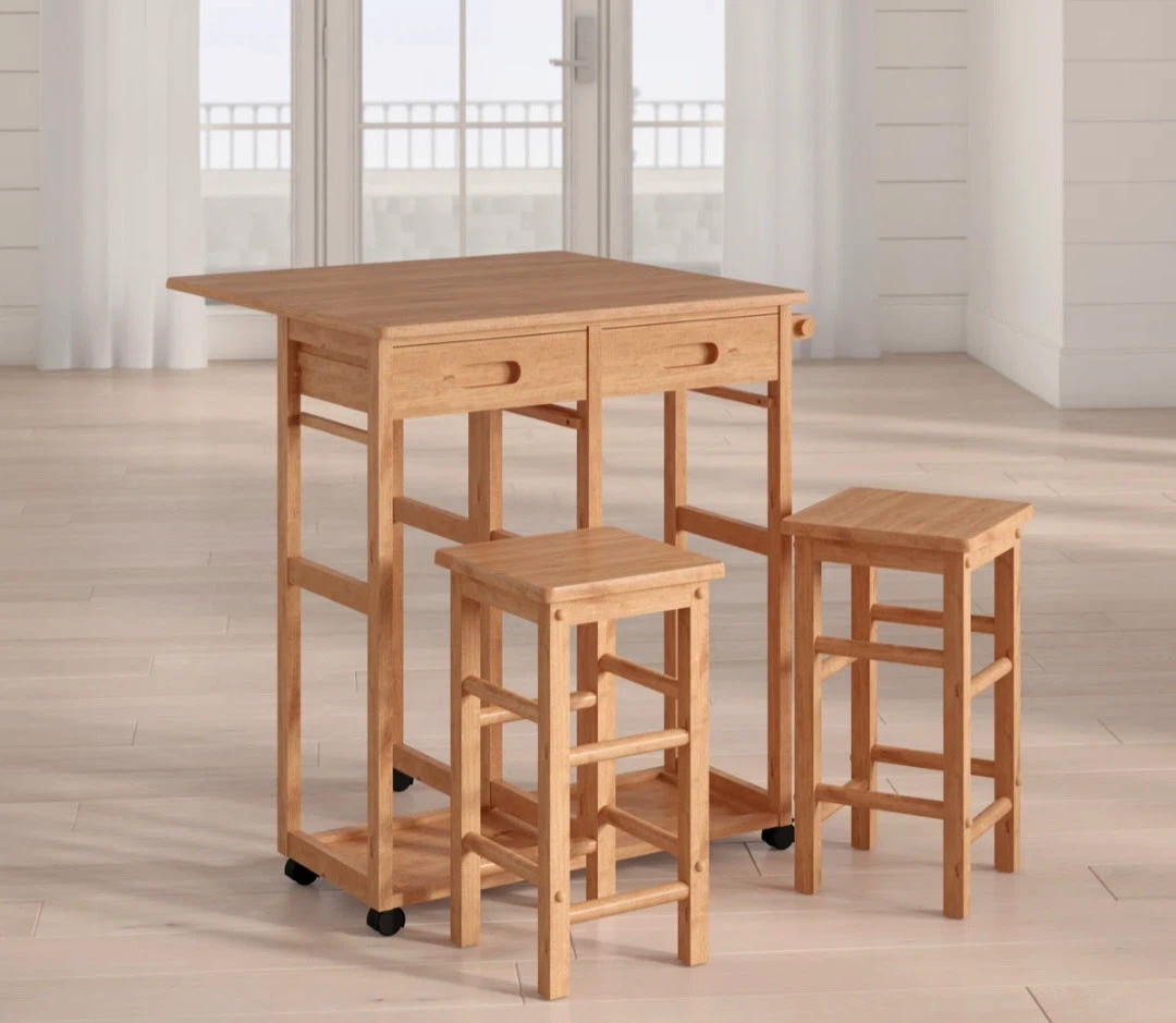 Wood Kitchen Island with Two Stools - photo 3