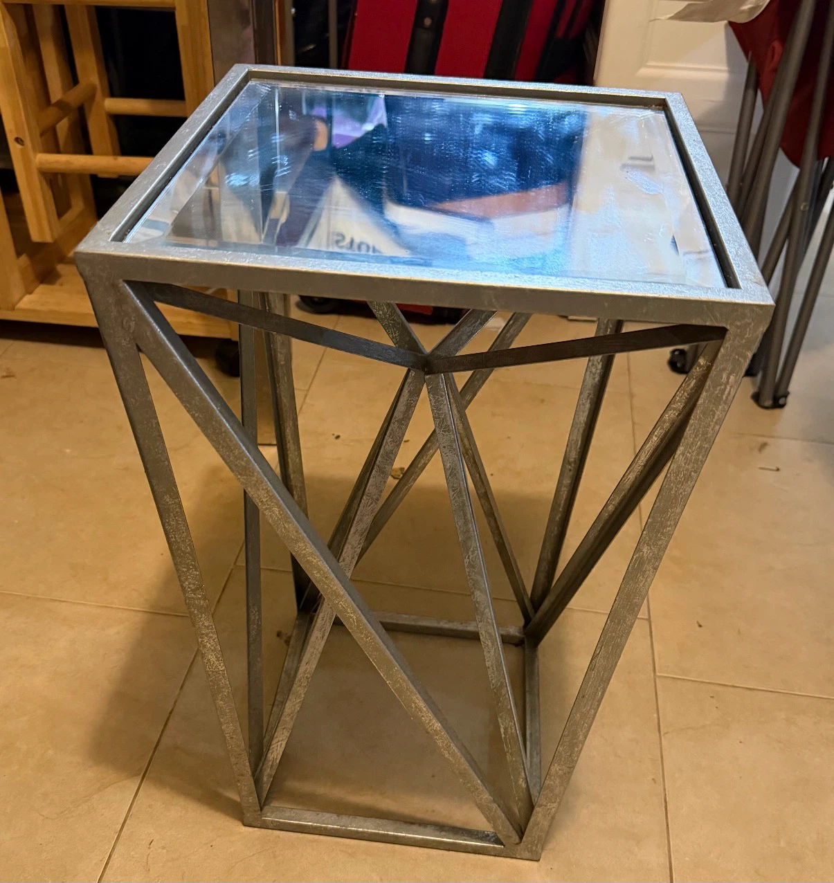 Geometric Silver Metal Side Table