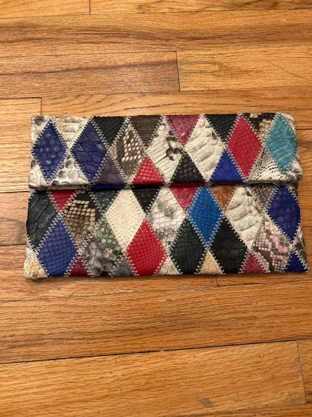 Multicoloured Patchwork Snakeskin Clutch