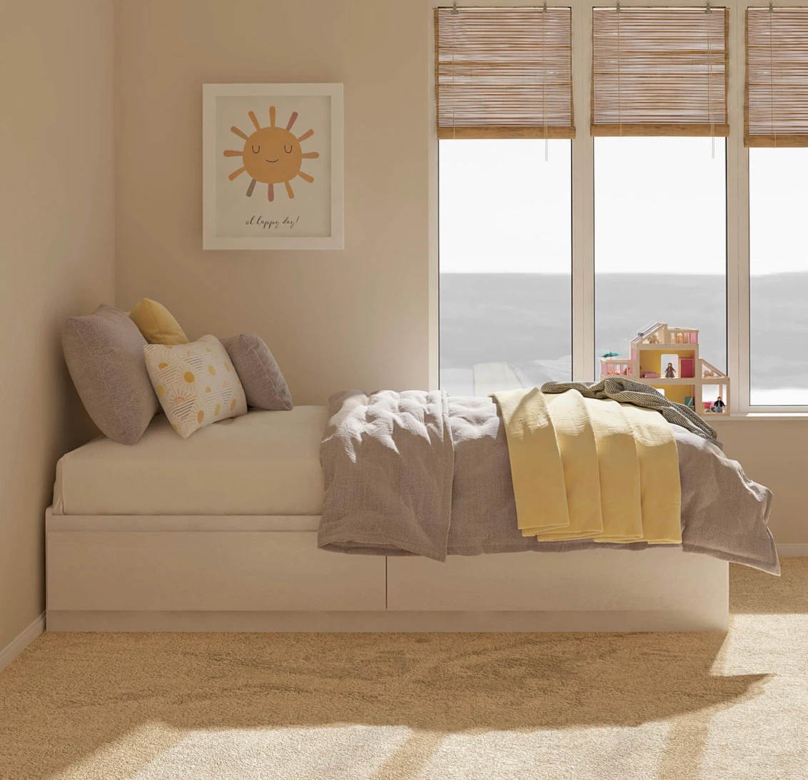 Ivory Oak Storage Bed Frame