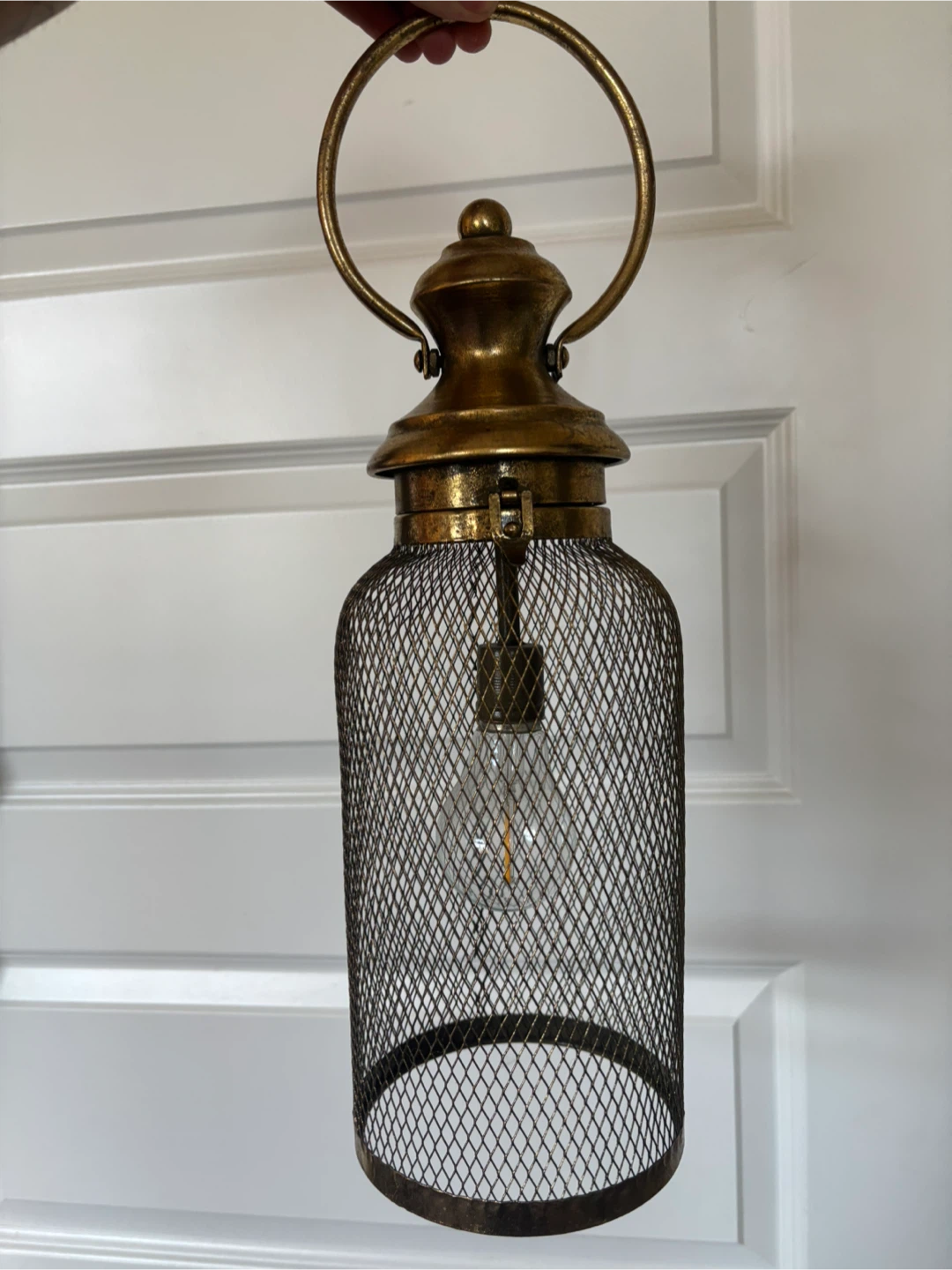 Vintage-style brass metal mesh lantern