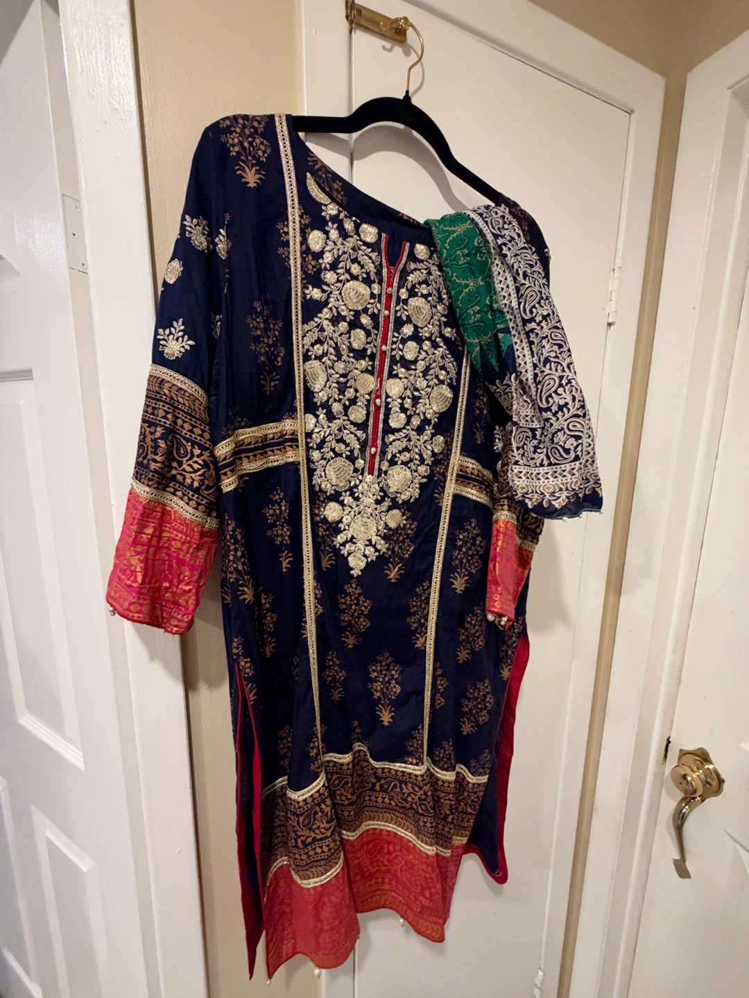 Embroidered Navy Kurta with Dupatta