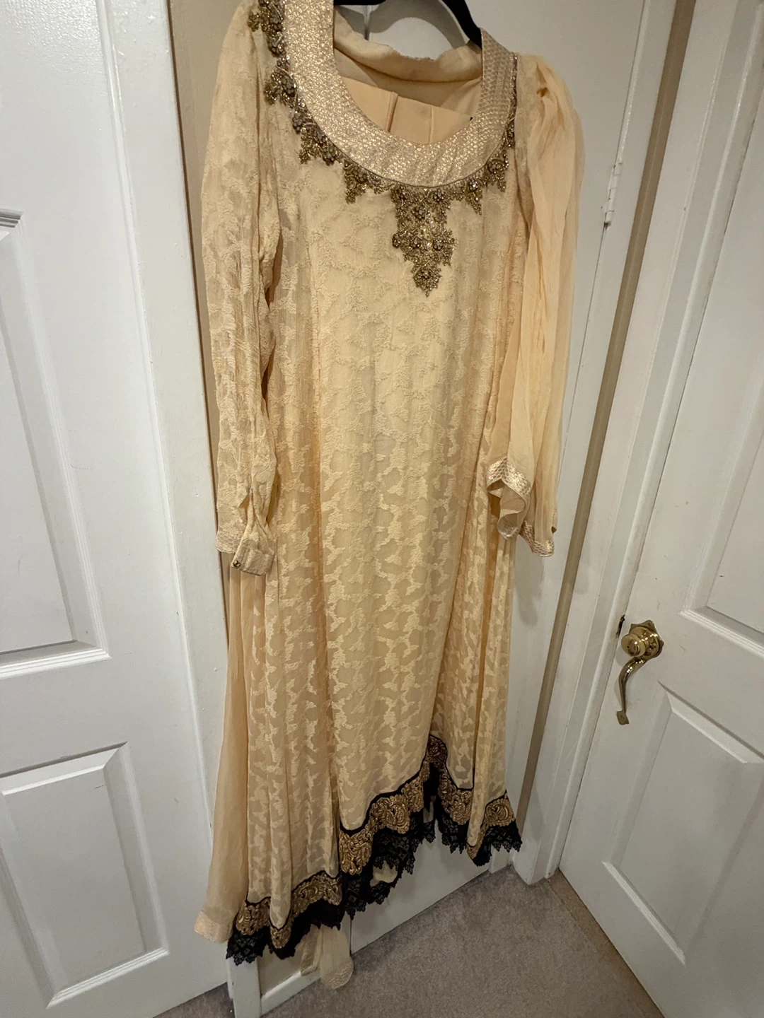 Beige Embroidered Long 3 pc shalwar kameez