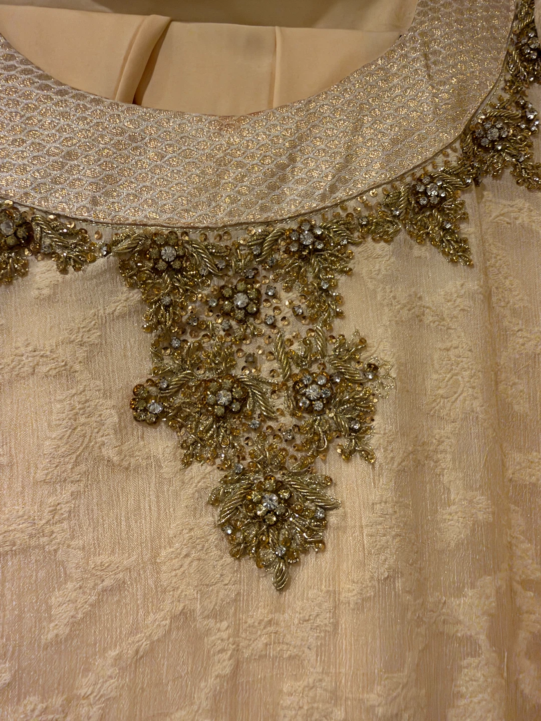 Beige Embroidered Long 3 pc shalwar kameez - photo 2