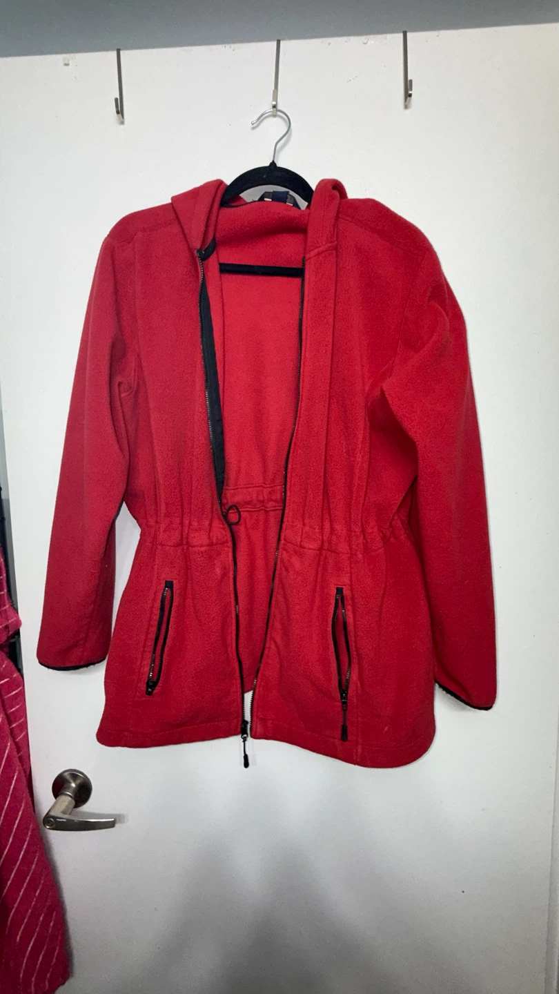 Lands' End Red Fleece Hoodie Jacket
