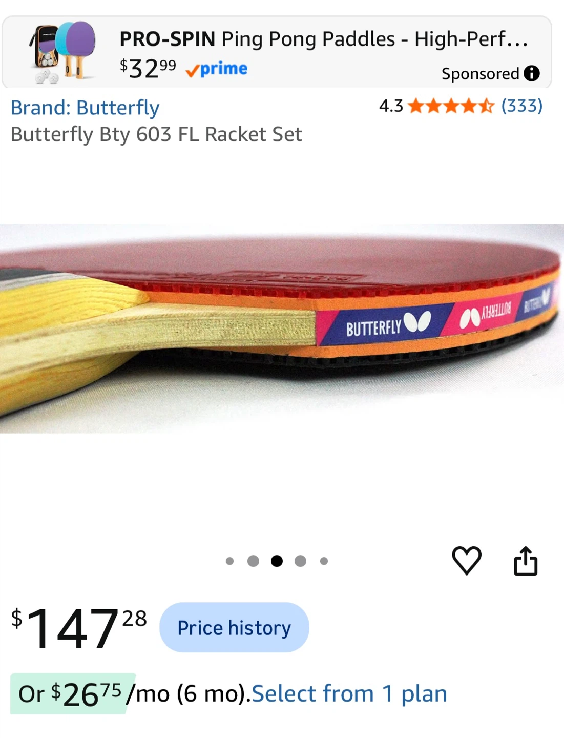 Butterfly TBC 603 Ping Pong Paddle Set /1 Table Tennis Racket - photo 5