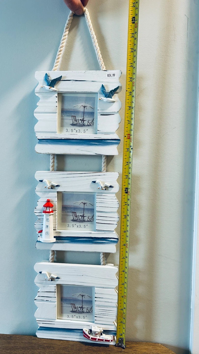 Distressed Wooden Nautical Triple Photo Frame Wall Hanging - photo 2