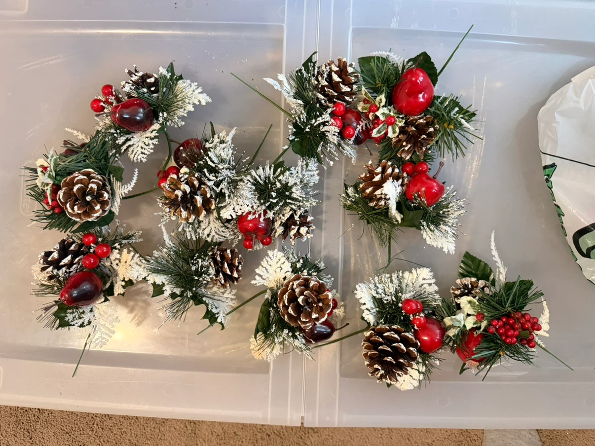 Set of  12 Christmas Floral Picks with Pinecones and Berries