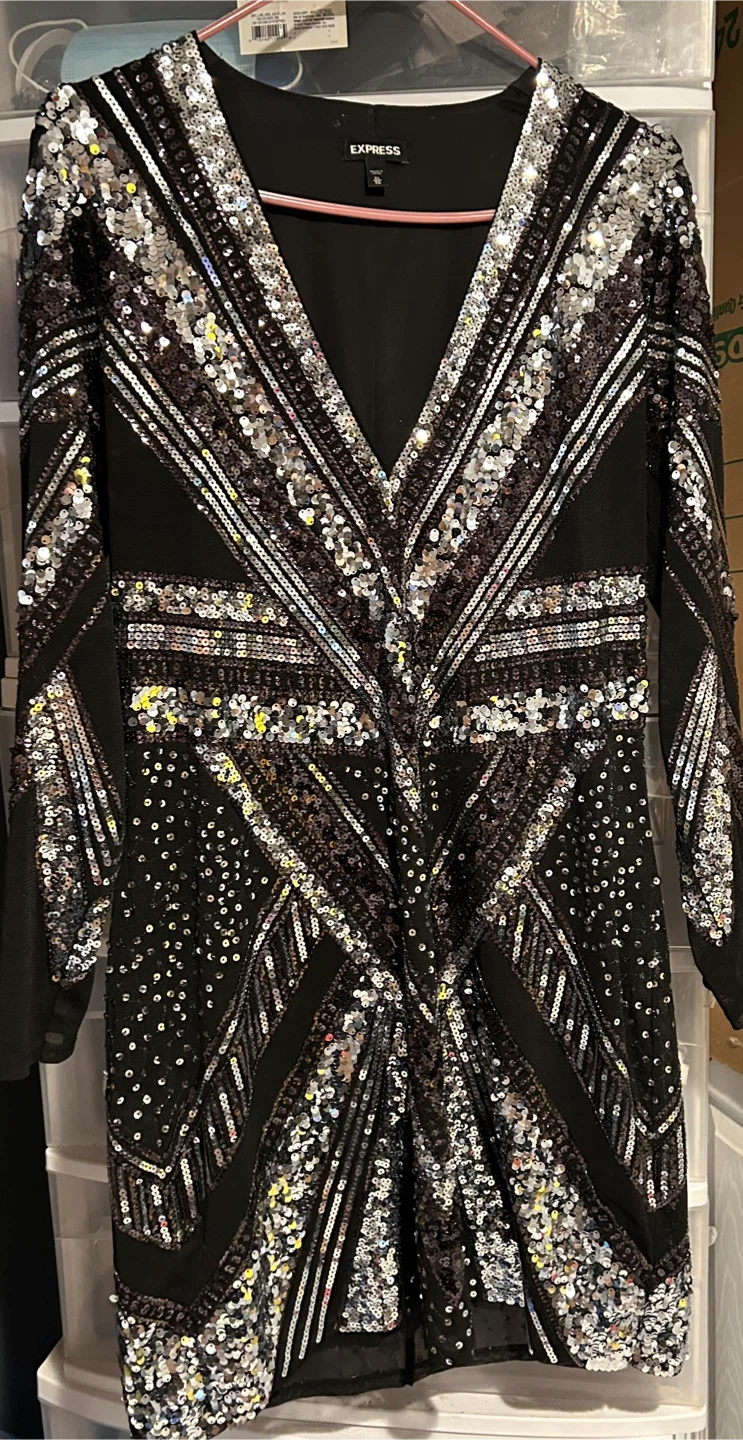 Express Sequin Embellished Long Sleeve Dress - photo 2
