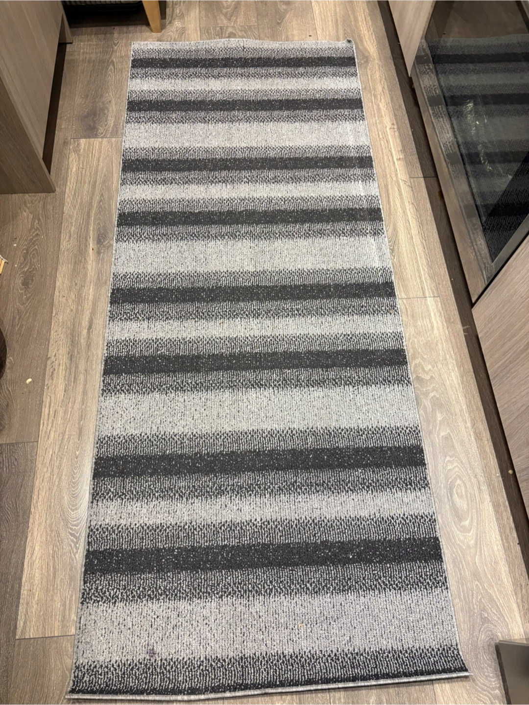 Grey and black striped runner rug