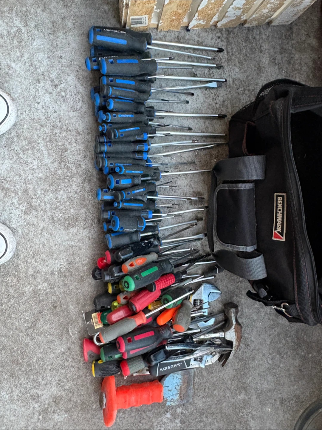 Large Collection of Assorted Hand Tools with Benchmark Bag