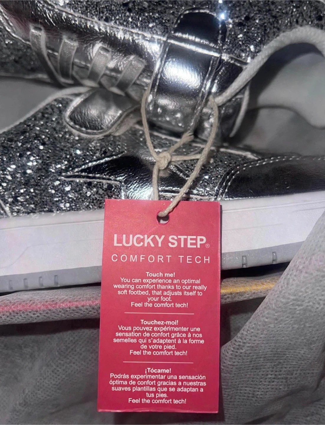 Lucky Step Girls Silver Glitter Sneakers Size 4 Big Kid NEW - photo 3