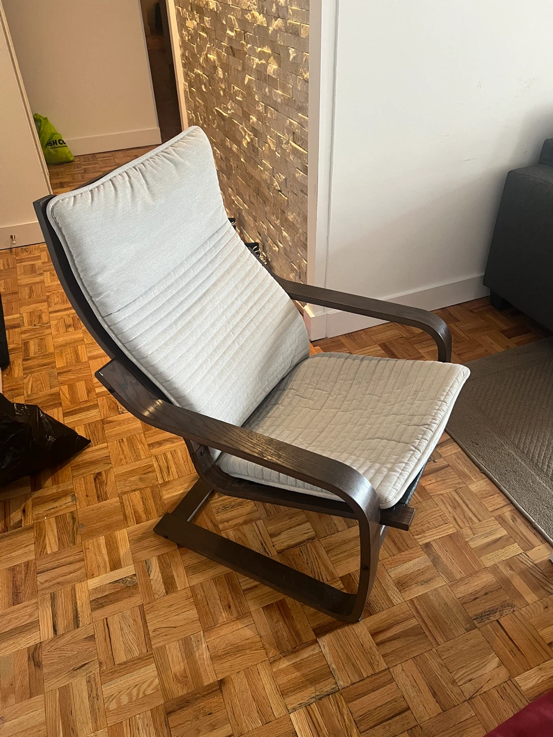 IKEA Poang Armchair with Light Grey Cushion