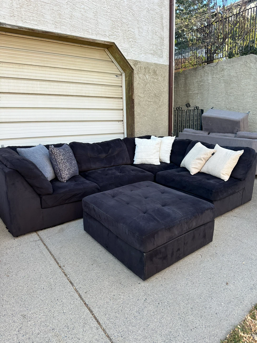 Perfect Home Modular Athena Charcoal Sectional Sofa with Ottoman