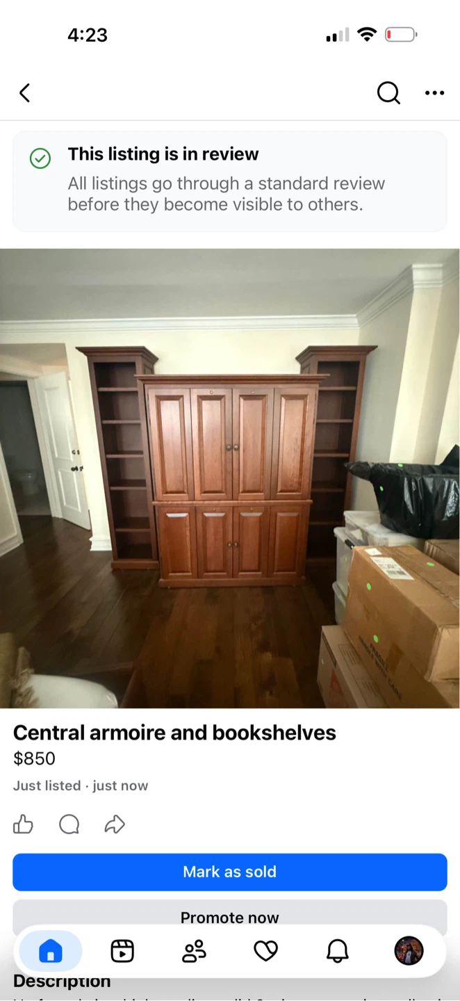 Wooden Armoire and Two Matching Bookshelves