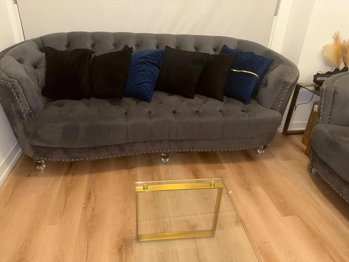 Gray Velvet Tufted Sofa