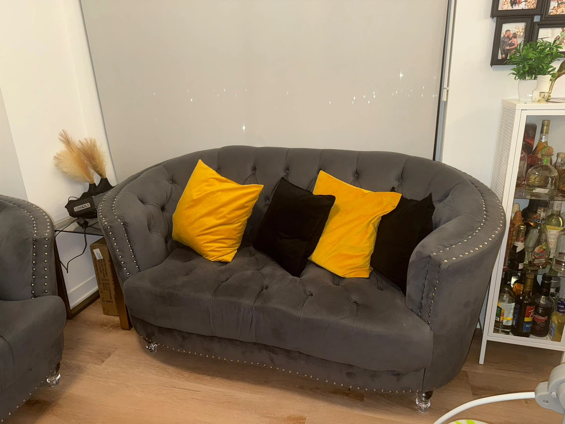 Gray Velvet Tufted Sofa - photo 2