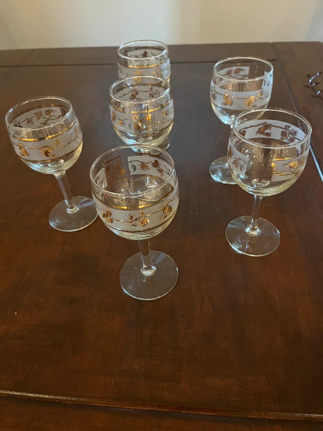 Set of 6 Vintage Gold-Trimmed Wine Glasses