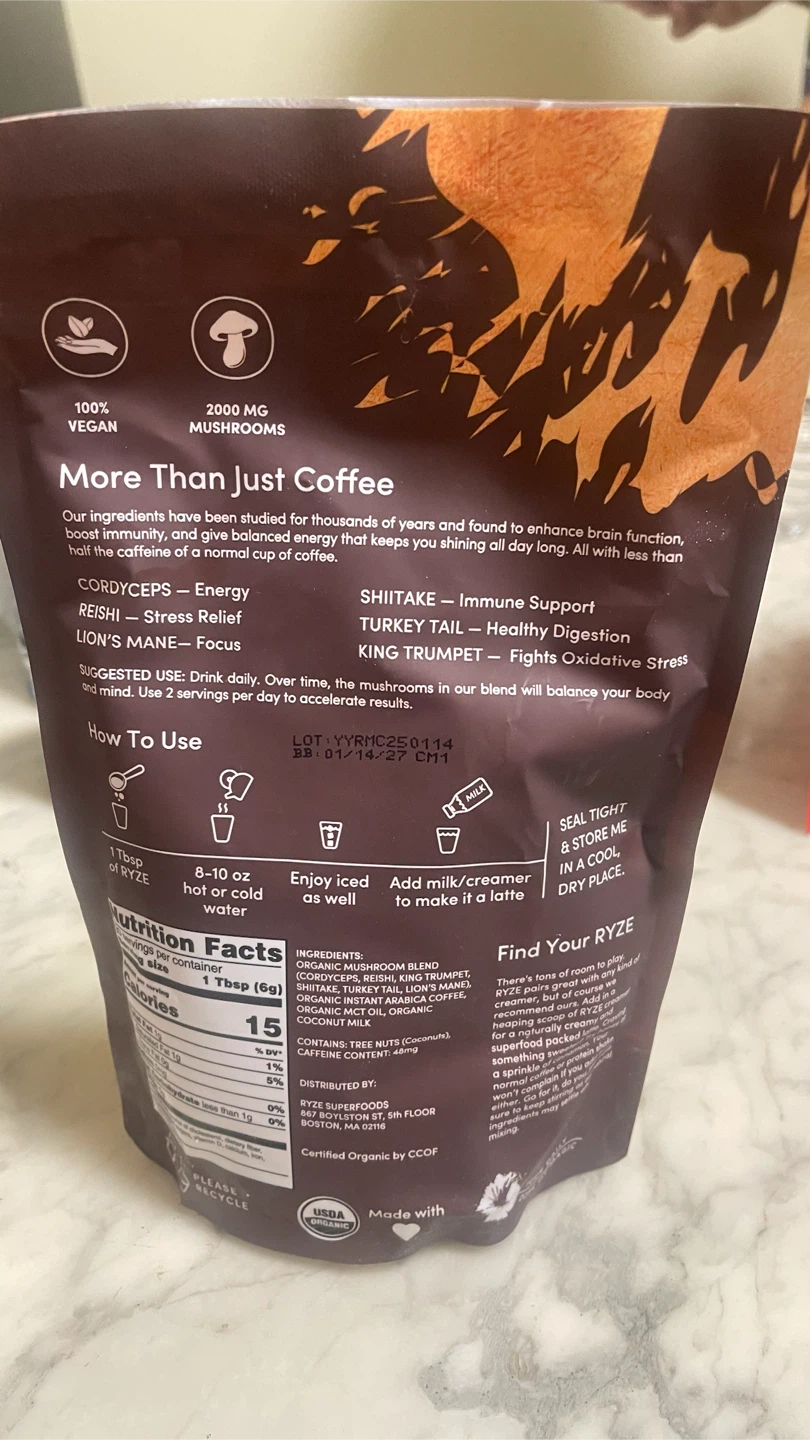 New RYZE Organic Mushroom Coffee, Superfood, 30 Servings - photo 2