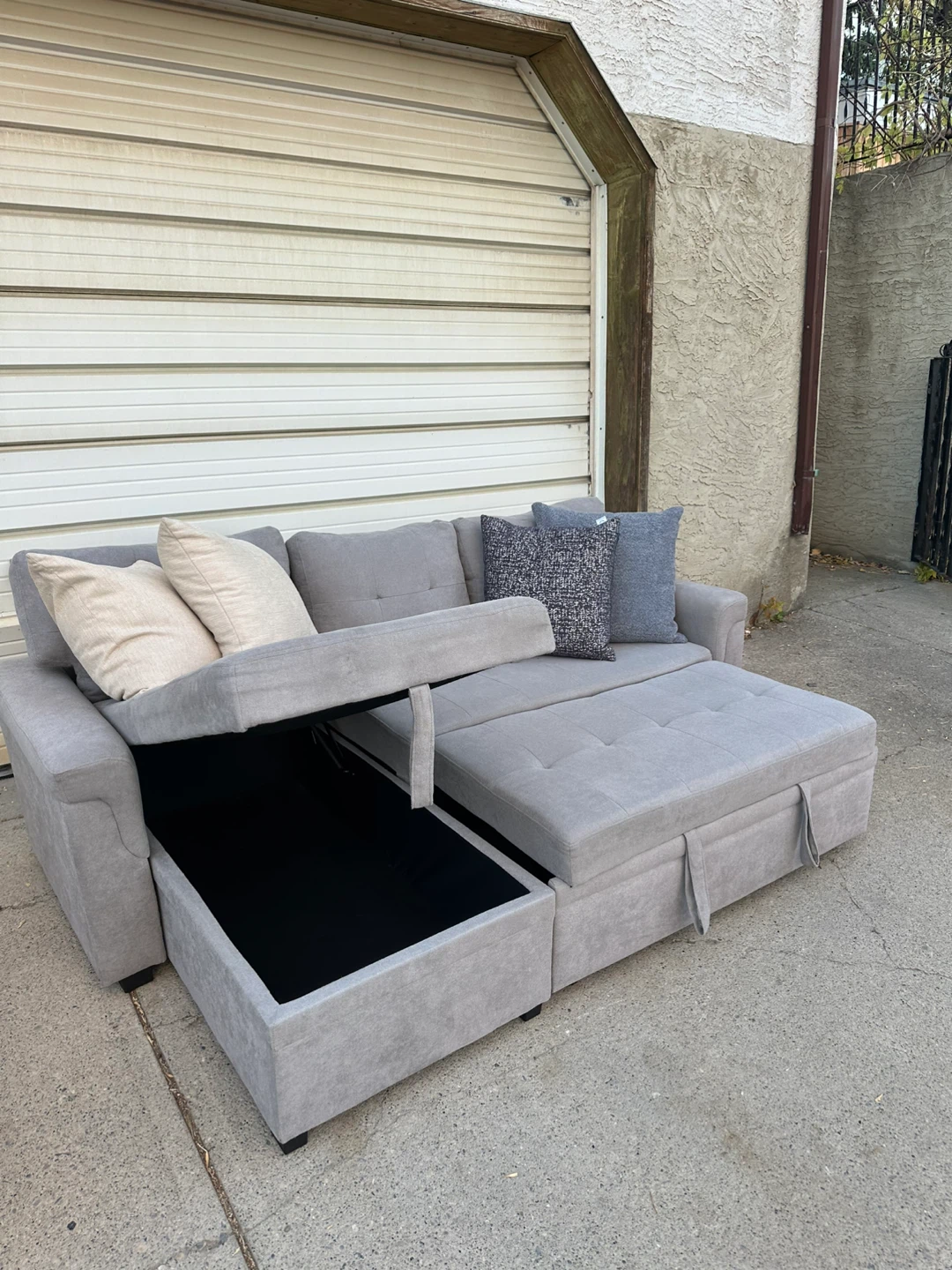 Light Grey Reversible Sectional Sofa Bed with Storage Chaise