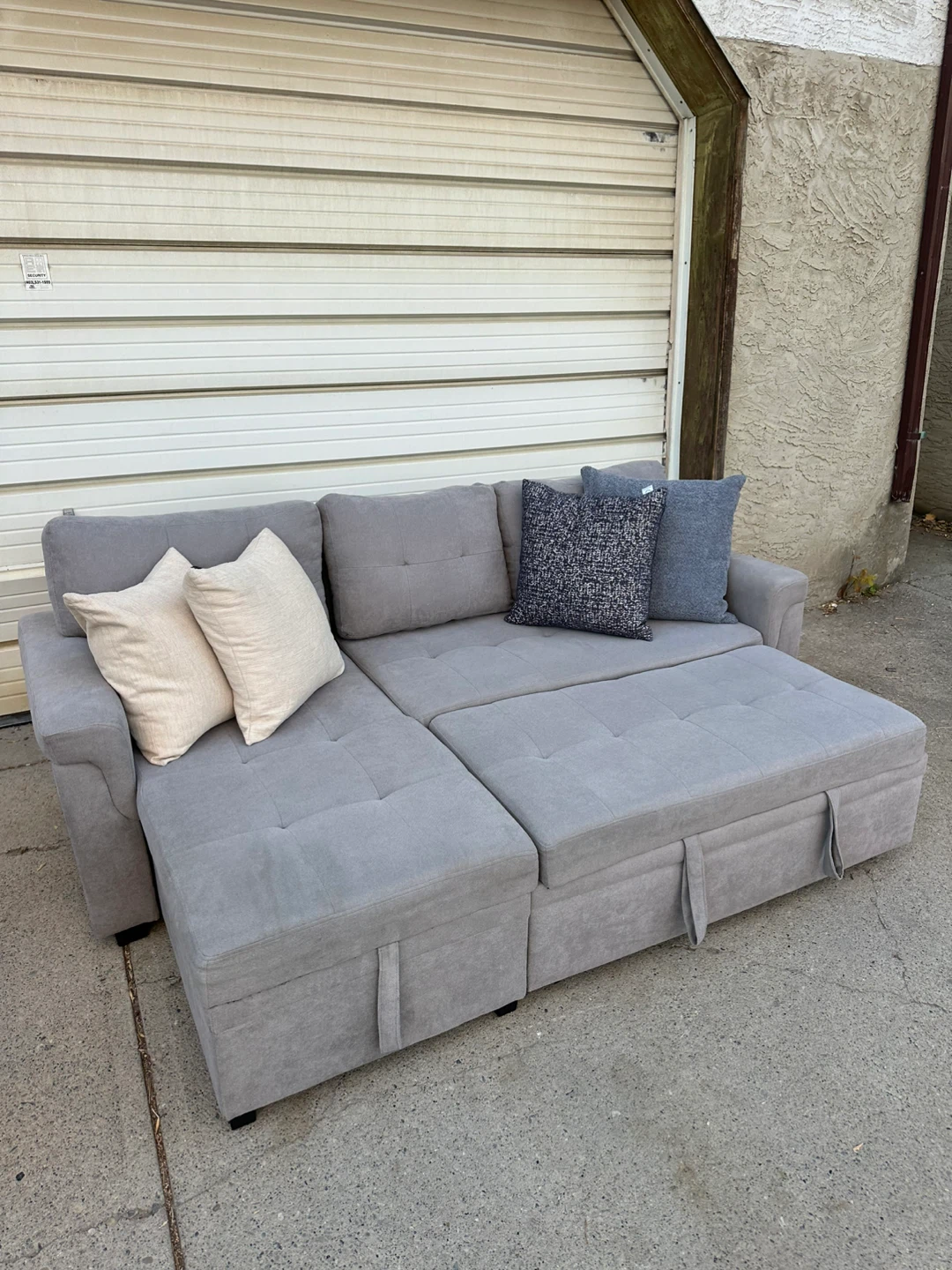 Light Grey Reversible Sectional Sofa Bed with Storage Chaise - photo 2