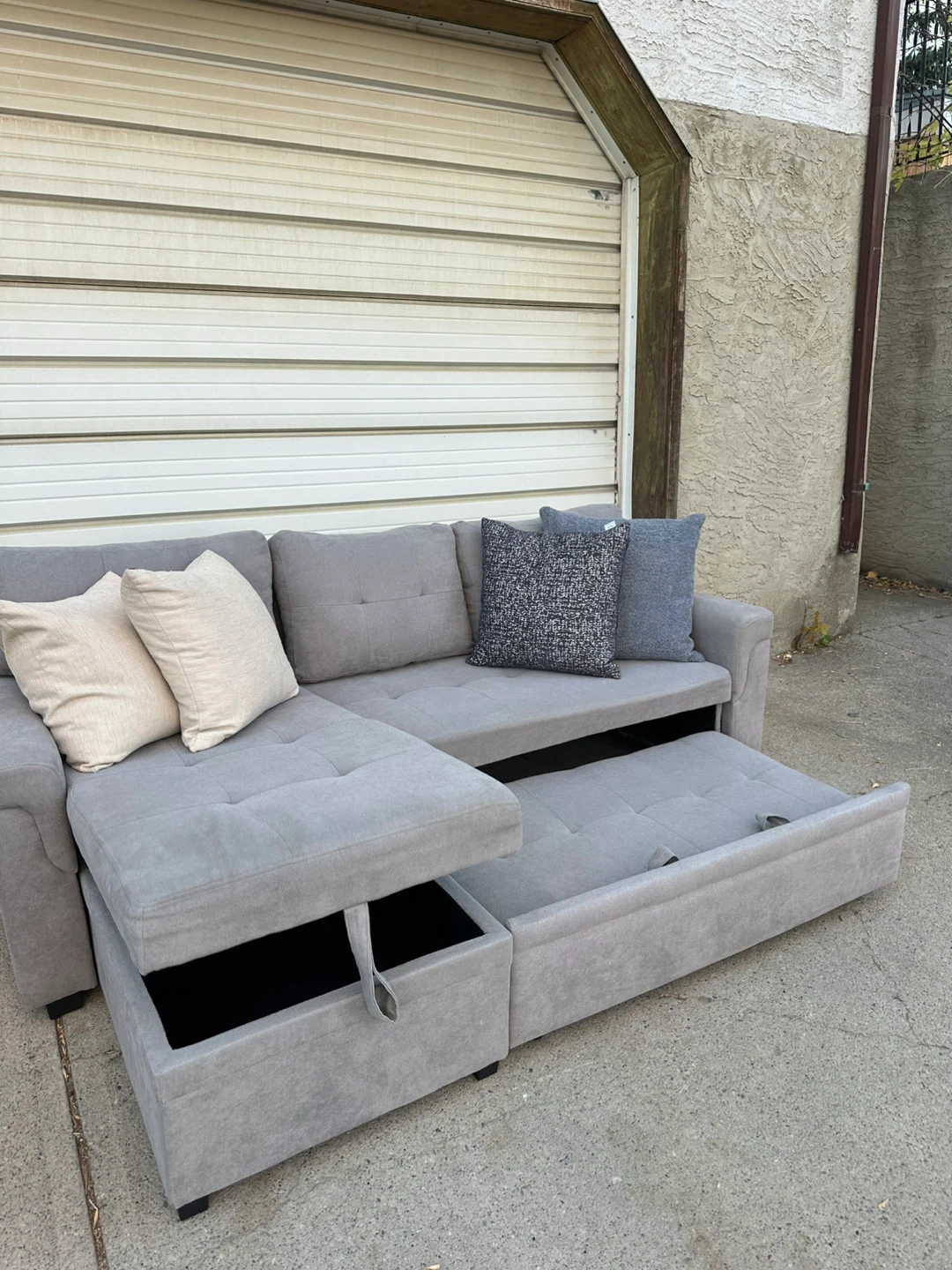 Light Grey Reversible Sectional Sofa Bed with Storage Chaise - photo 3