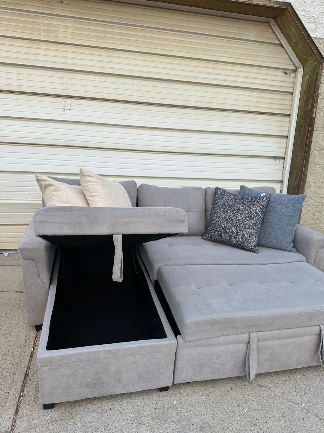 Light Grey Reversible Sectional Sofa Bed with Storage Chaise - photo 4