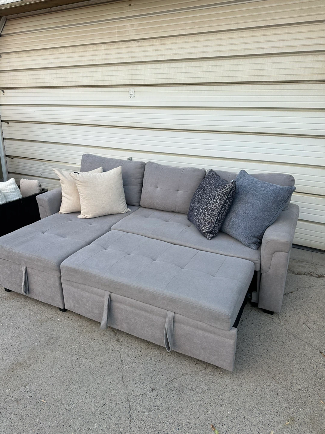 Light Grey Reversible Sectional Sofa Bed with Storage Chaise - photo 5