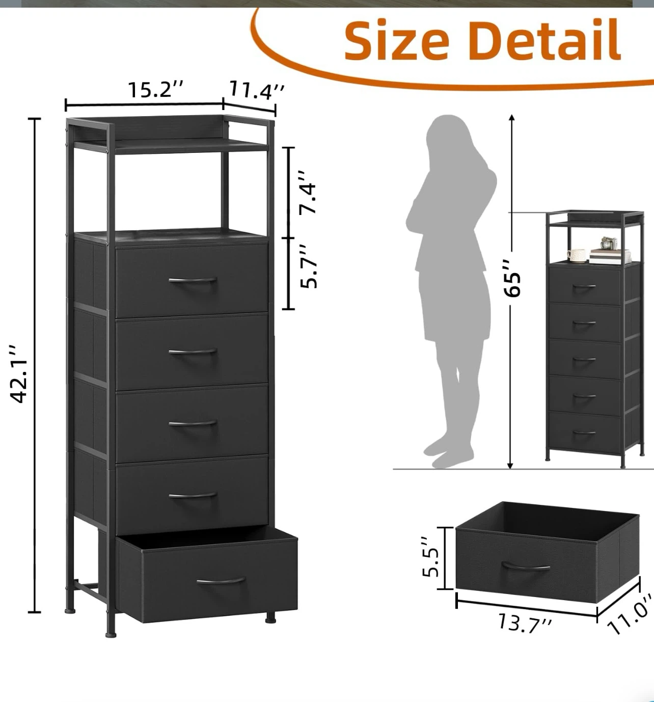 Tall 5 Drawer Dresser/ Storage Shelves - photo 4