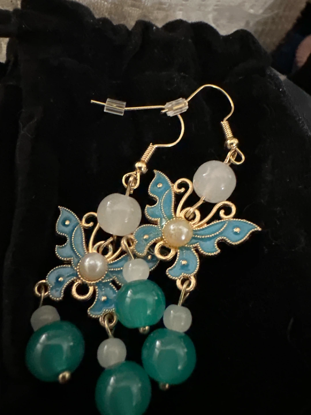 Butterfly Dangle Earrings with Green Beads - photo 2