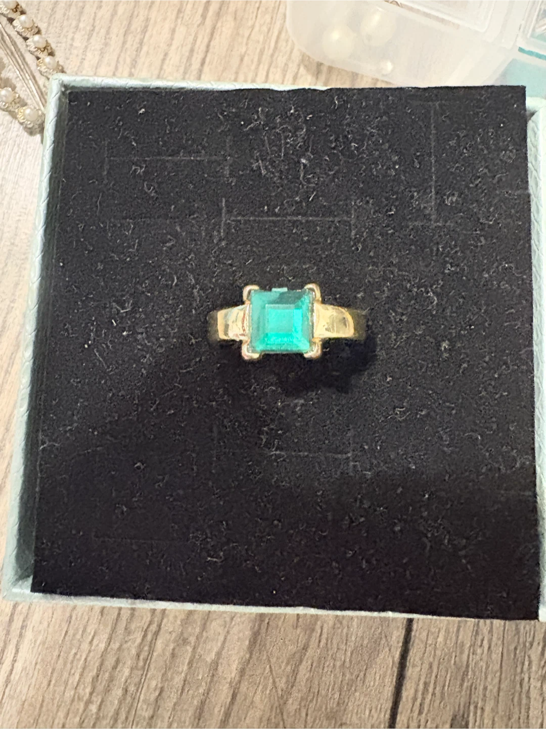 Gold Ring with Square Green Stone