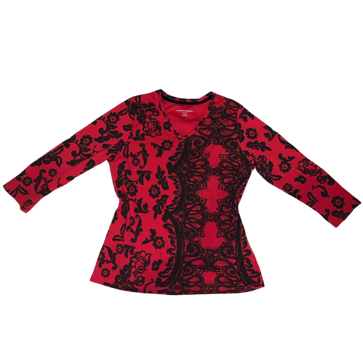 Red and black paisley/lace half sleeve top
