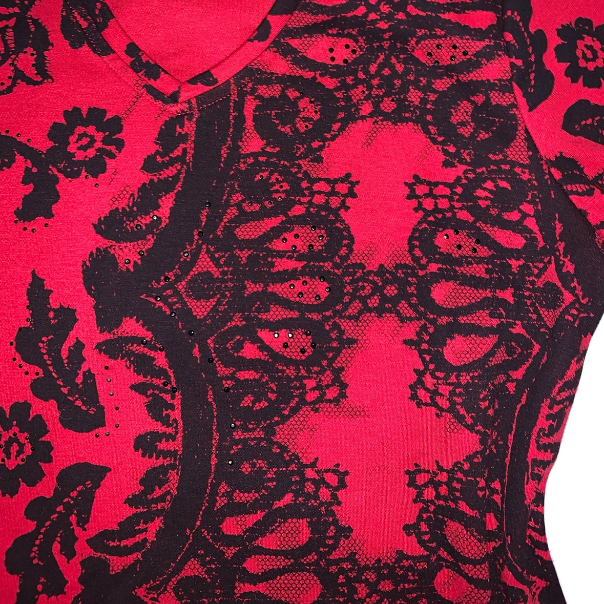 Red and black paisley/lace half sleeve top - photo 3