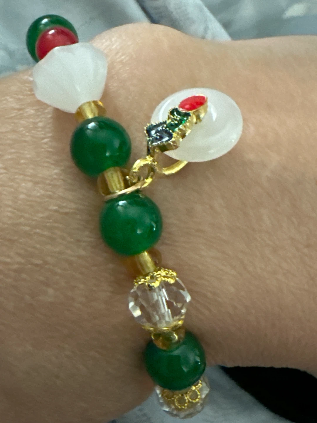 Green Beaded Bracelet with Charm
