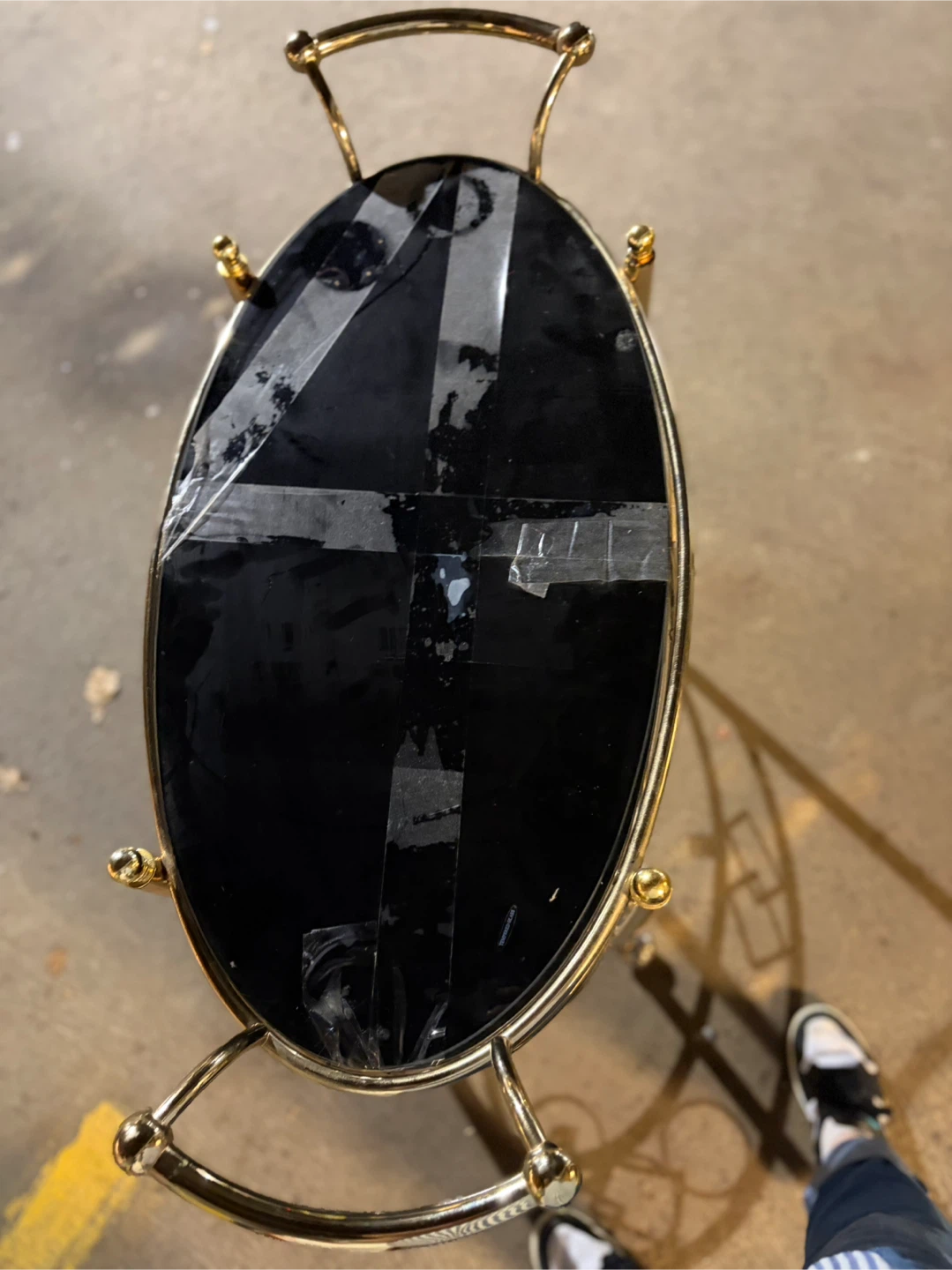 Oval Gold Tone Metal Serving Cart with Black Glass Top - photo 3