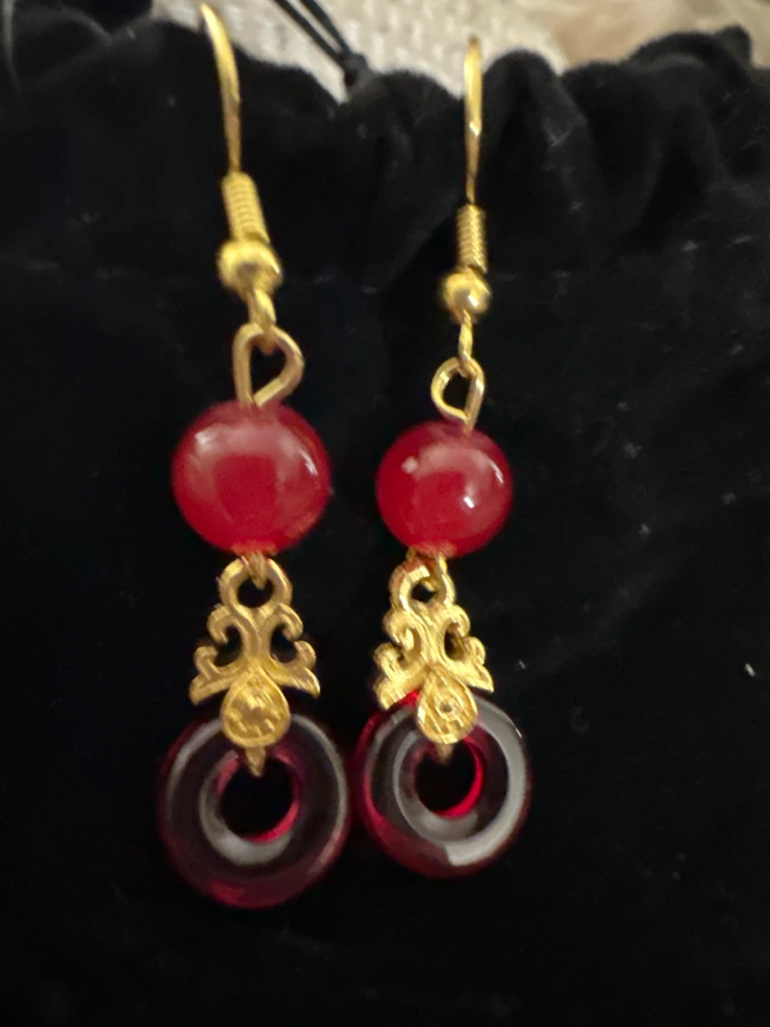Red Beaded Drop Earrings