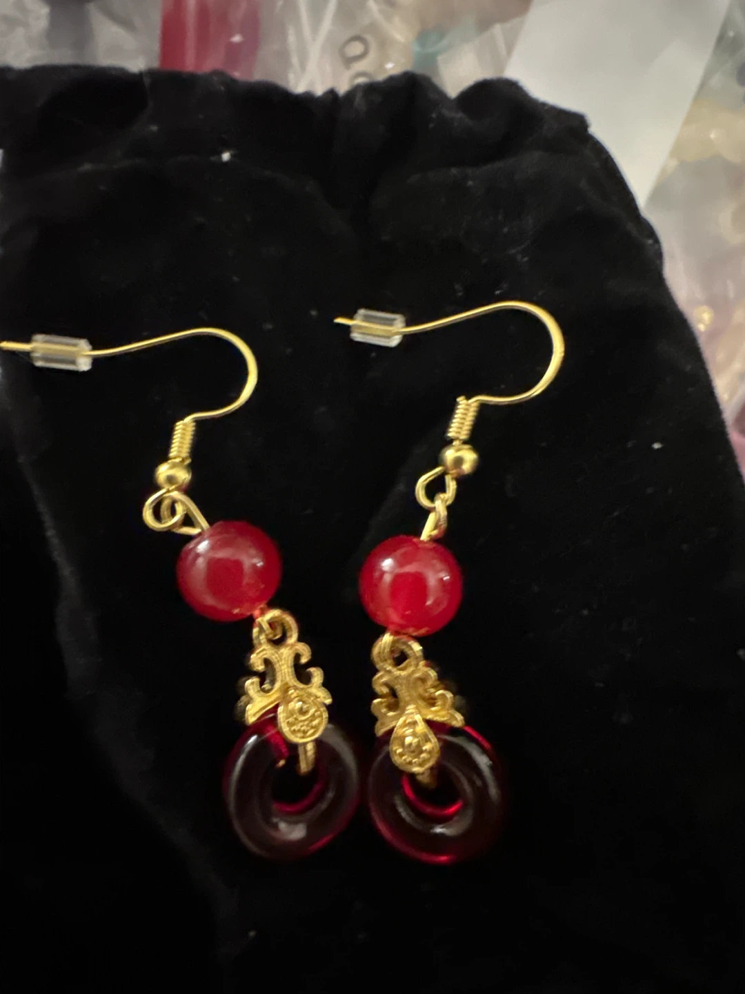 Red Beaded Drop Earrings - photo 2