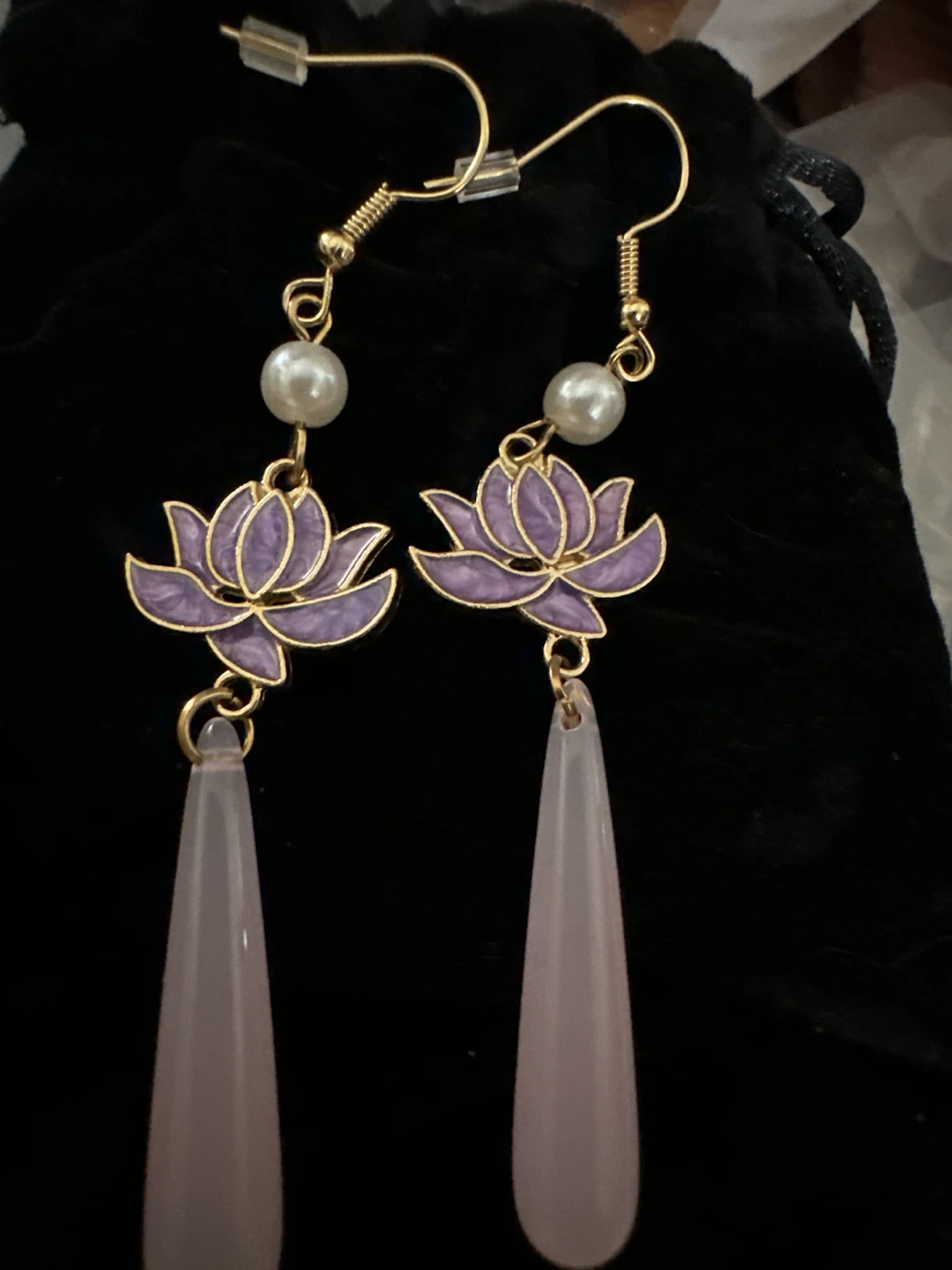 Purple Lotus Flower and Pink Teardrop Dangle Earrings - photo 2