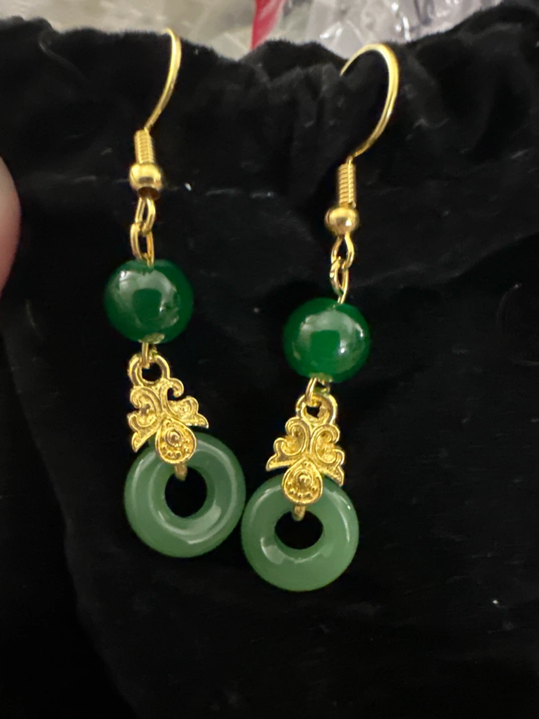Green Jade-Style Hoop Drop Earrings