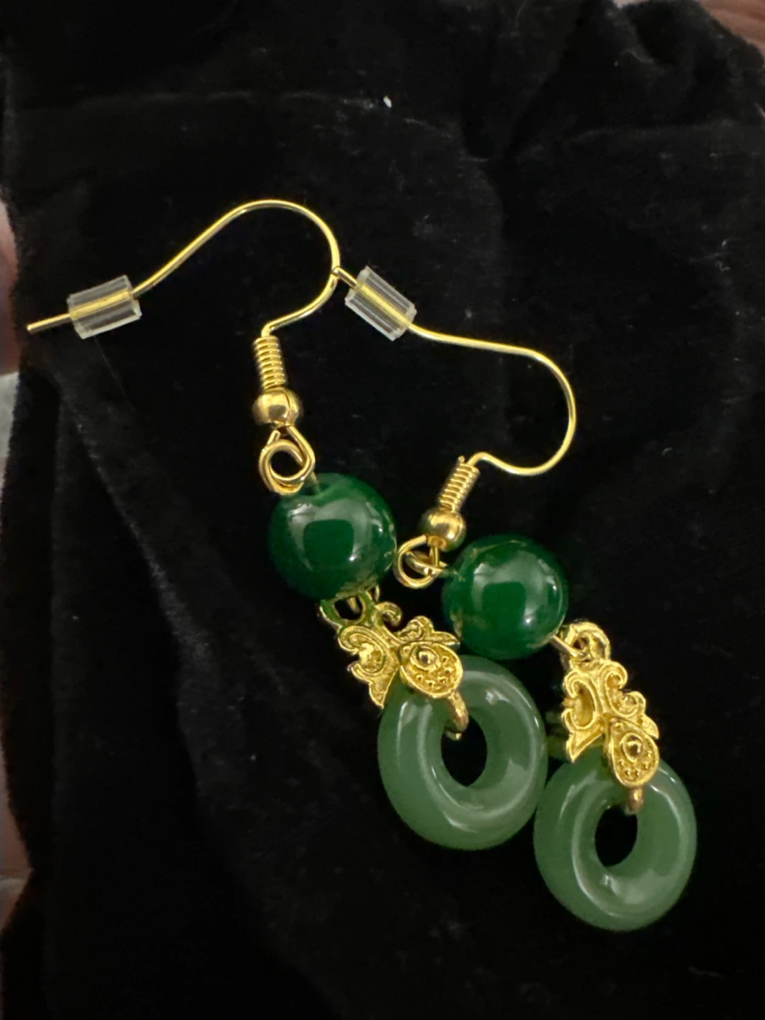 Green Jade-Style Hoop Drop Earrings - photo 2