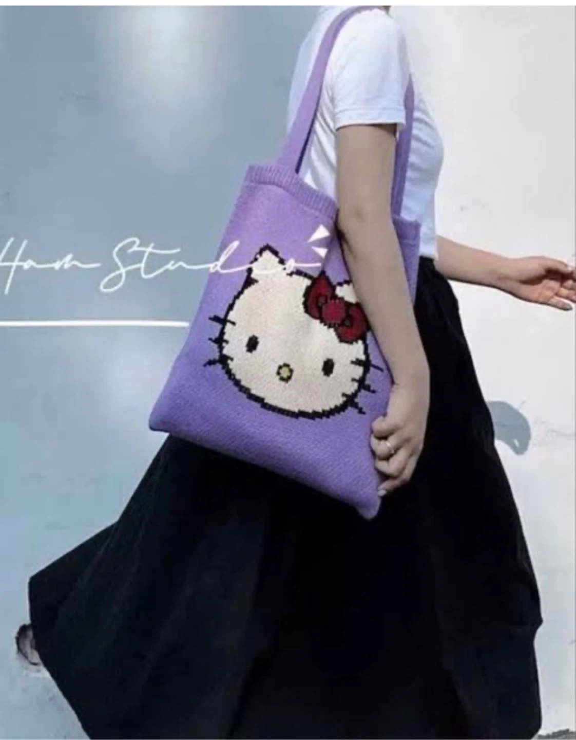 Hello Kitty Knit Tote Bag Purple