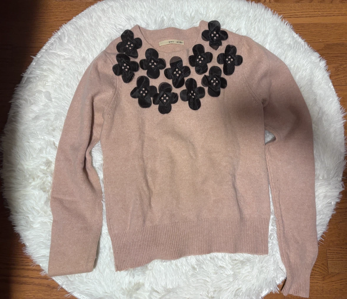 peu pres Pink Flower Applique Sweater